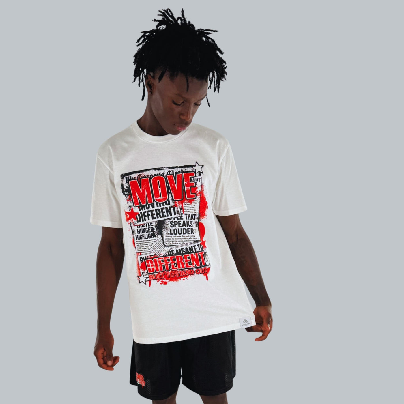 Move Different T Shirt — breathable cotton tee with movement-ready fit. -White