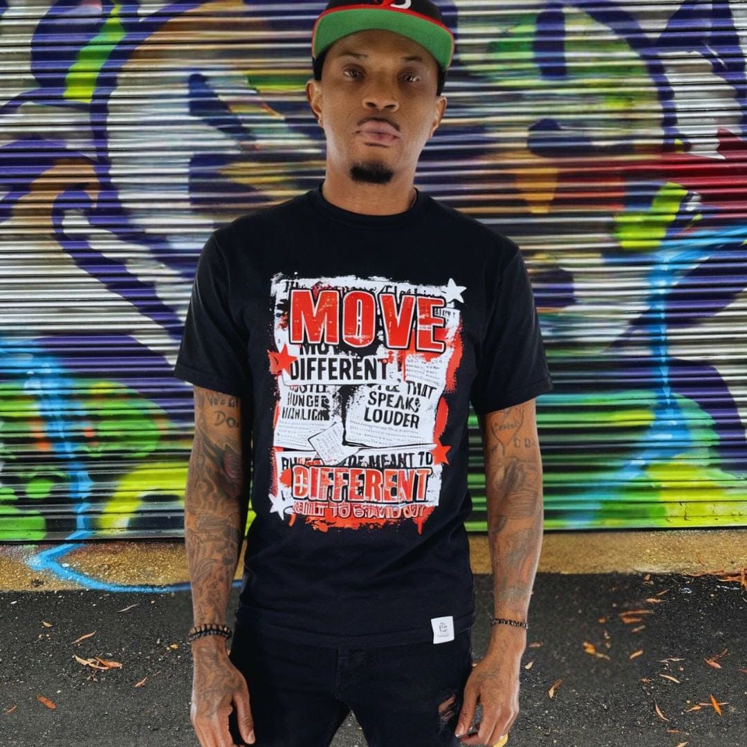 Move Different T Shirt — breathable cotton tee with movement-ready fit. -Black