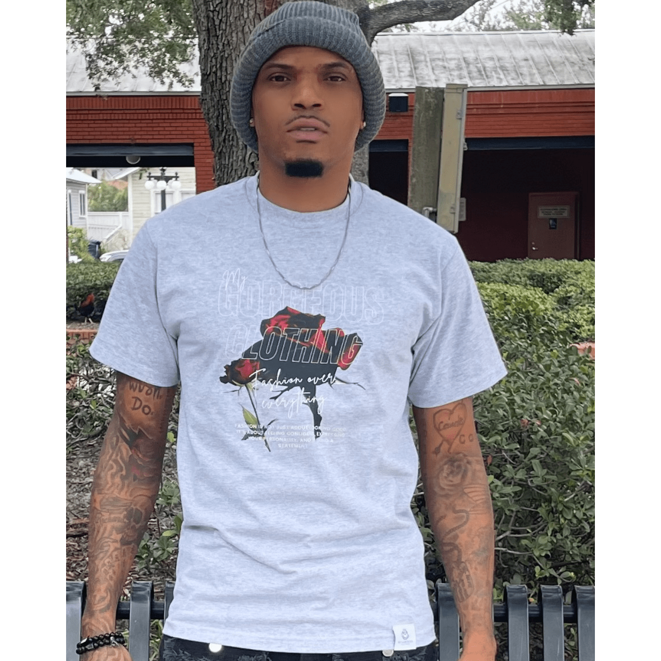 My Rose, My Style T Shirt — breathable cotton tee with statement graphic and comfortable fit. -Gray